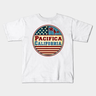 Pacifica California Ocean Surf Palms Surfer Surfing Kids T-Shirt